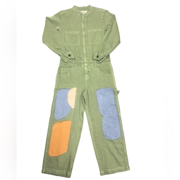 Free People Sandrine Rose Patchwork Boho Grunge Denim Jumpsuit S Festival NWT - Picture 2 of 6